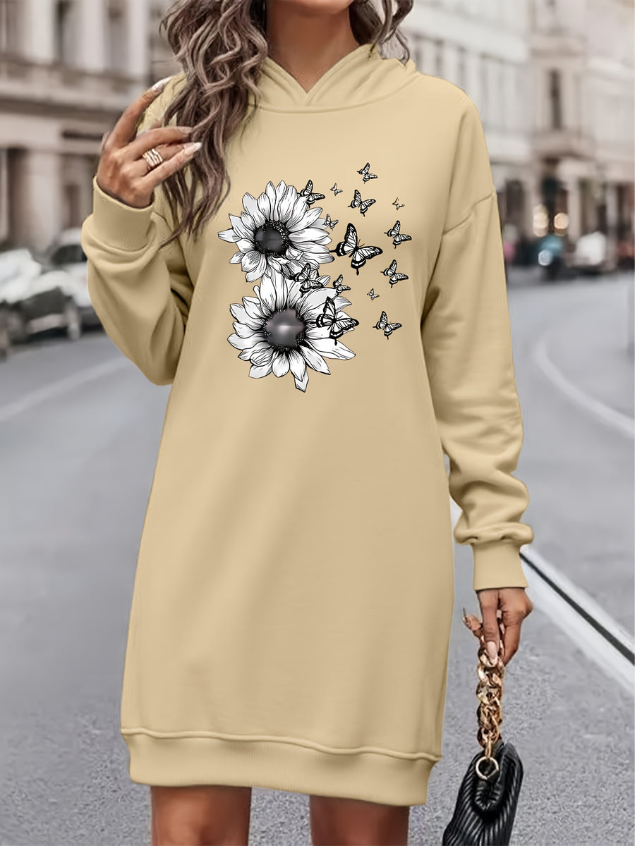 Women'S Fashion Letter Print Hooded Sweatshirt Dress Women'S Autumn And Winter High-End Fashionable Street Style Age-Reducing Fleece Color-Blocking Hooded Sweatshirt Casual Top Casual Versatile Hoodie Jacket Pullover Long Sweatshirt Elegant - Apricot