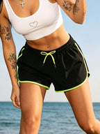 Women'S Summer New Eye-Catching Edge-Trimmed Elastic Quick-Dry Casual Shorts, Loose Body-Covering Non-Picky Size Drawstring Waistband Comfortable All-Match Home Wear Outdoor Wear Short Shorts Suitable for Daily Wear, Fitness, Outdoor - Fluorescent Green
