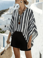 New Vintage Bohemian Striped Geometric Print Loose Women's Shirt - Polychrome