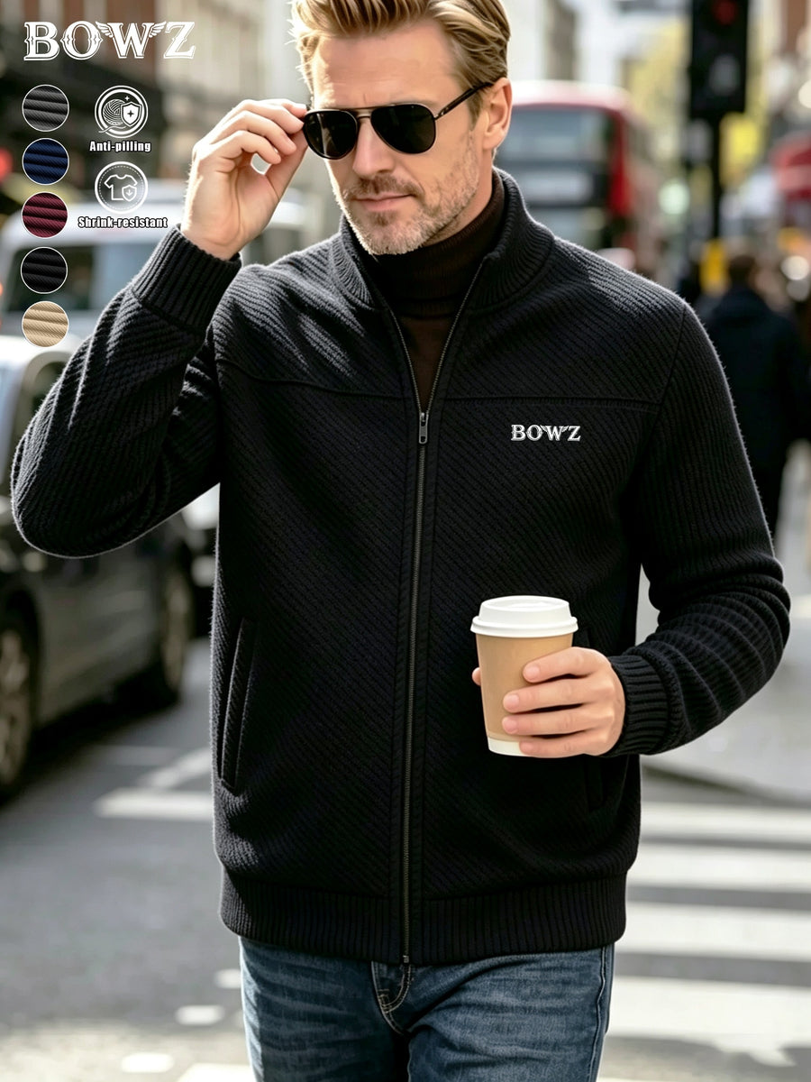 Men's New Spring/Autumn Baseball Collar Jacket, Fashionable Business Casual Outerwear, Versatile Long-Sleeve Jacket, Suitable for Office Workers and White-Collar Men for Casual Outings and Daily Commutes, Comfortable and Stylish Solid Color Jacket - Black