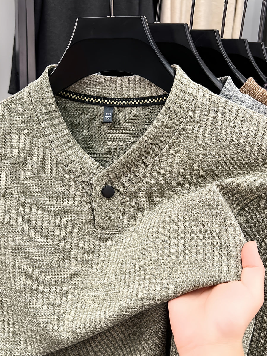 New Men's Long-Sleeve Warm Fashionable Versatile Knit Sweater - Khaki