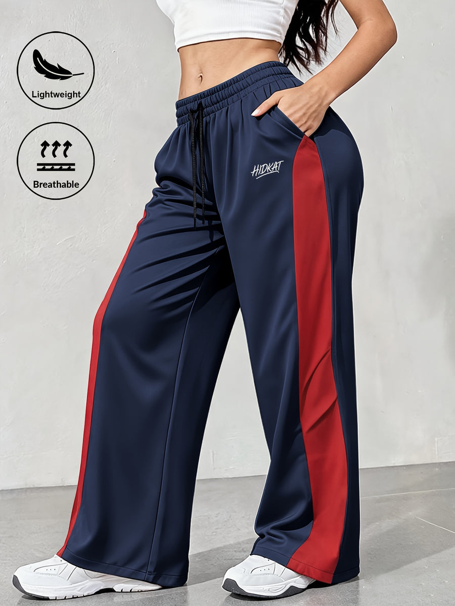 Women's New Style Casual Lightweight S Long Pants, Color Block Patchwork, Drawstring Waist, Logo, Suitable for Spring/Autumn Outdoor Leisure or Daily Casual Wear - Blue