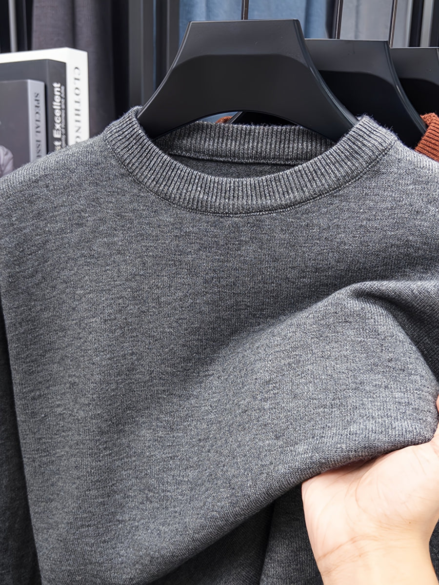 Minimalist City Round Neck Sweater for Daily Commute - Medium Gray