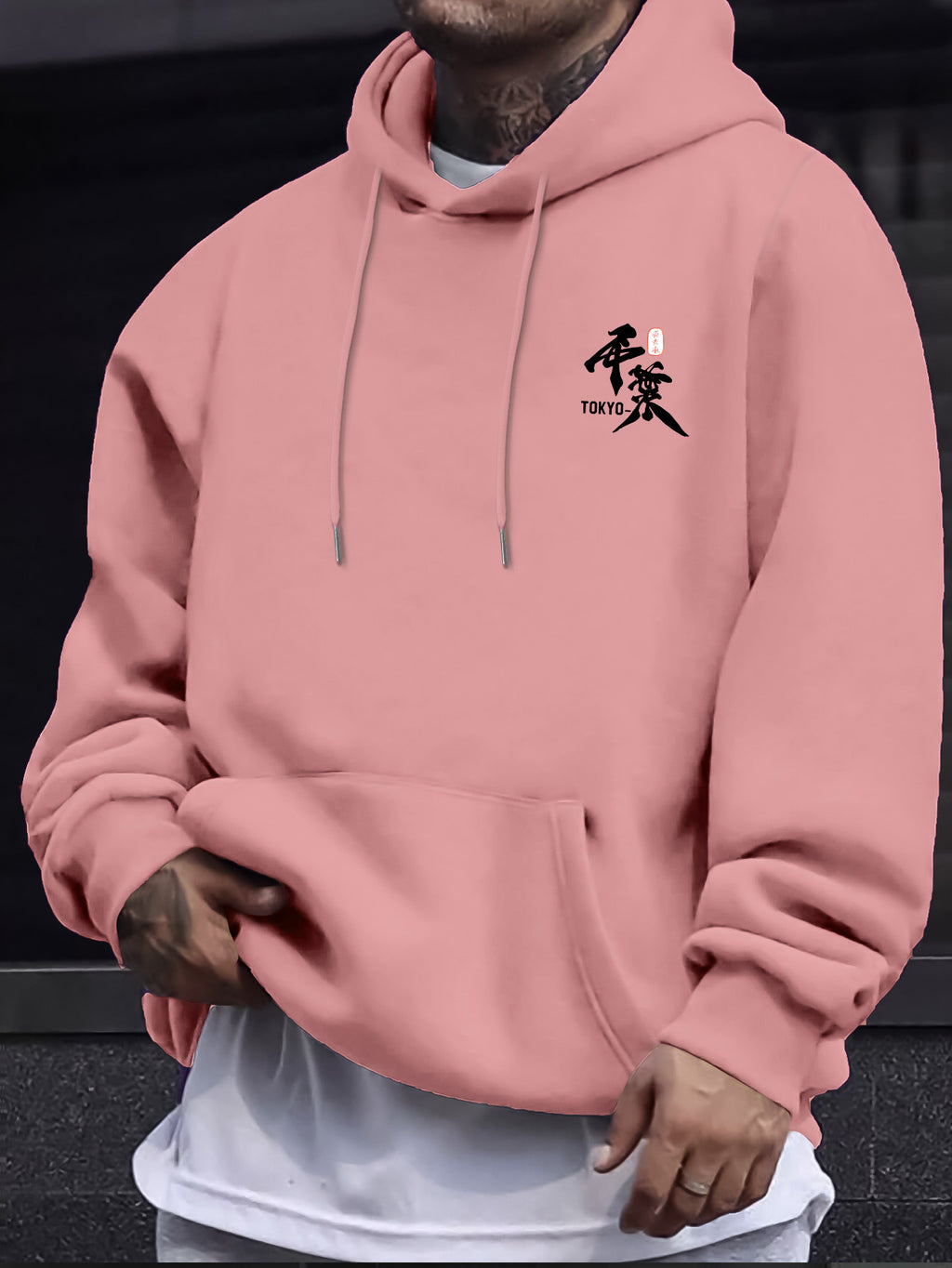 Men's Japanese Ronin Kendo Samurai Hooded Sweatshirt, Printed Hoodie, Trendy Streetwear Vintage Versatile Heavyweight Sweatshirt, Autumn Essentials - Pink Color