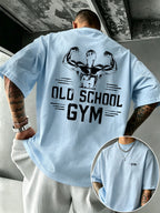 Men'S 100% T-Shirt Retro Fitness Muscle Pattern Comfortable Breathable Summer Casual Athletic Top - Light Blue Color