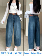 1pc Western New Women'S Fashion Comfortable - Design Sense, Loose All-Match/Daily Commute Harem Dad Pants Carrot Jeans, Elastic Waist Ankle Pants, Belt Not Included - Medium Blue