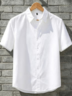 A Versatile Men'S Short-Sleeved Shirt for Summer, Featuring a Easy Solid Color Collar Design And Breathable Fabric for Long-Lasting Freshness. Available in Multiple Colors, It Is Easy to Handle for Casual Commuting. (solely Includes 1 Top) - White