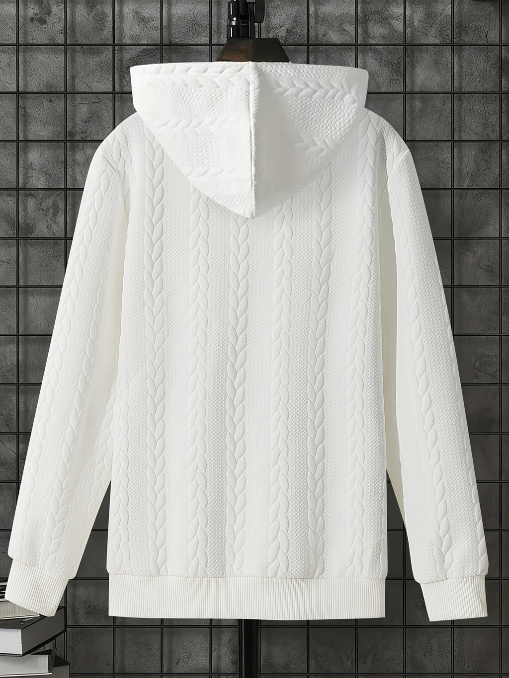 1 Men's Casual Thick Knit Hooded Shirt | High-End Soft Texture Skin-Friendly Fabric | Full Zipper Closure Design | Ribbed Cuffs | Geometric Pattern Jacquard Texture | Loose and Comfortable Fit | Soft, Skin-Friendly, Comfortable, and Warm | for Indoor - Pure White