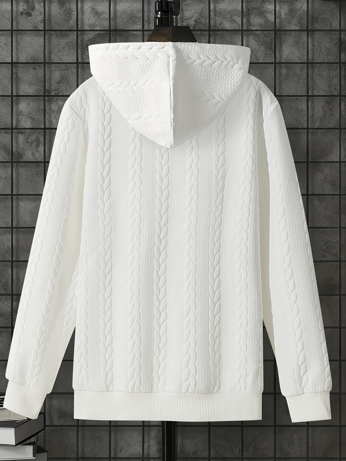 1 Men's Casual Thick Knit Hooded Shirt | High-End Soft Texture Skin-Friendly Fabric | Full Zipper Closure Design | Ribbed Cuffs | Geometric Pattern Jacquard Texture | Loose and Comfortable Fit | Soft, Skin-Friendly, Comfortable, and Warm | for Indoor - Pure White