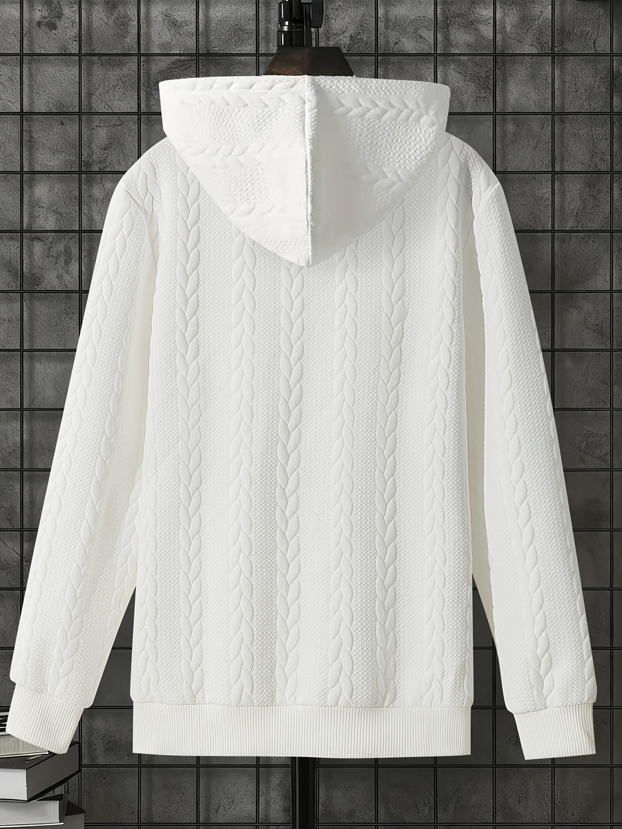 1 Men's Casual Thick Knit Hooded Shirt | High-End Soft Texture Skin-Friendly Fabric | Full Zipper Closure Design | Ribbed Cuffs | Geometric Pattern Jacquard Texture | Loose and Comfortable Fit | Soft, Skin-Friendly, Comfortable, and Warm | for Indoor - Pure White