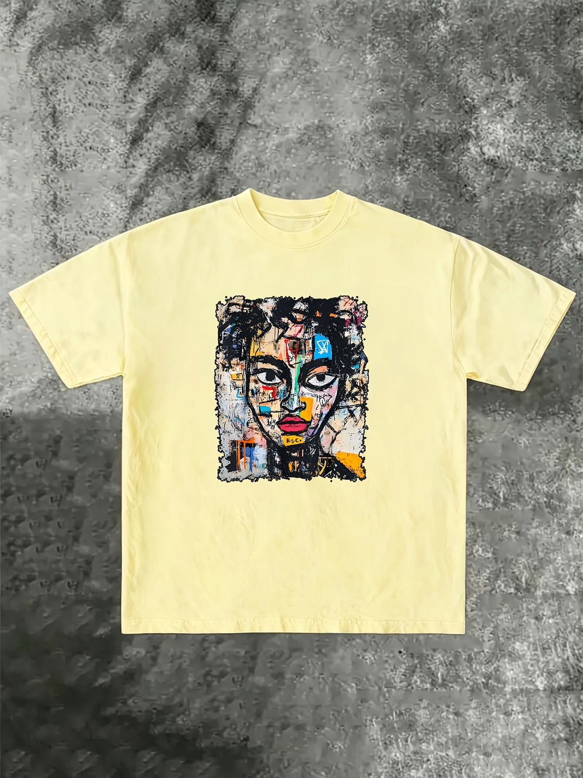 1990S Art Style Abstract Graffiti T-Shirt, Unisex, Men'S Soft Round Neck Pure T-Shirt, Street Trendy Casual Half Sleeve Top, Summer Casual Commuting - Apricot