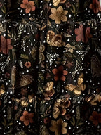 Autumn/Winter Natural Style Vacation Hippie All-Over Print Women's A-Line Skirt with Plants, Leaves, Maple Leaves, and Mushrooms - Black