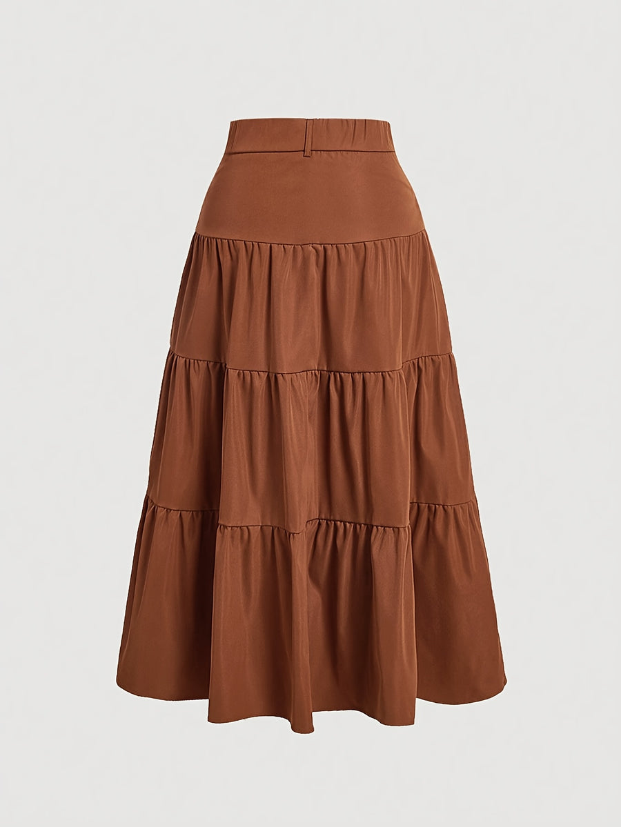 Women'S Solid High-Waist Half Skirt - Loess Ochre