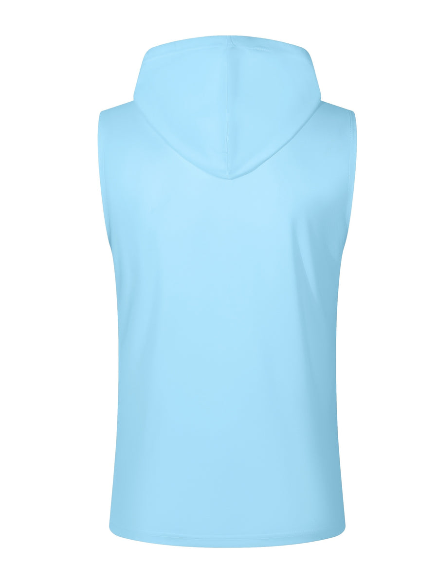Men's Sleeveless Hooded Henley Shirt - Lightweight, Breathable Polyester | Summer Casual & Sporty Top with Button Detail | Machine Washable - Light Blue