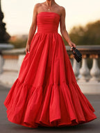 Women'S Off-Shoulder Gown - Solid Color Party Elegant Long Dress for Wedding, Bridesmaid, Formal Evening Gown - Red