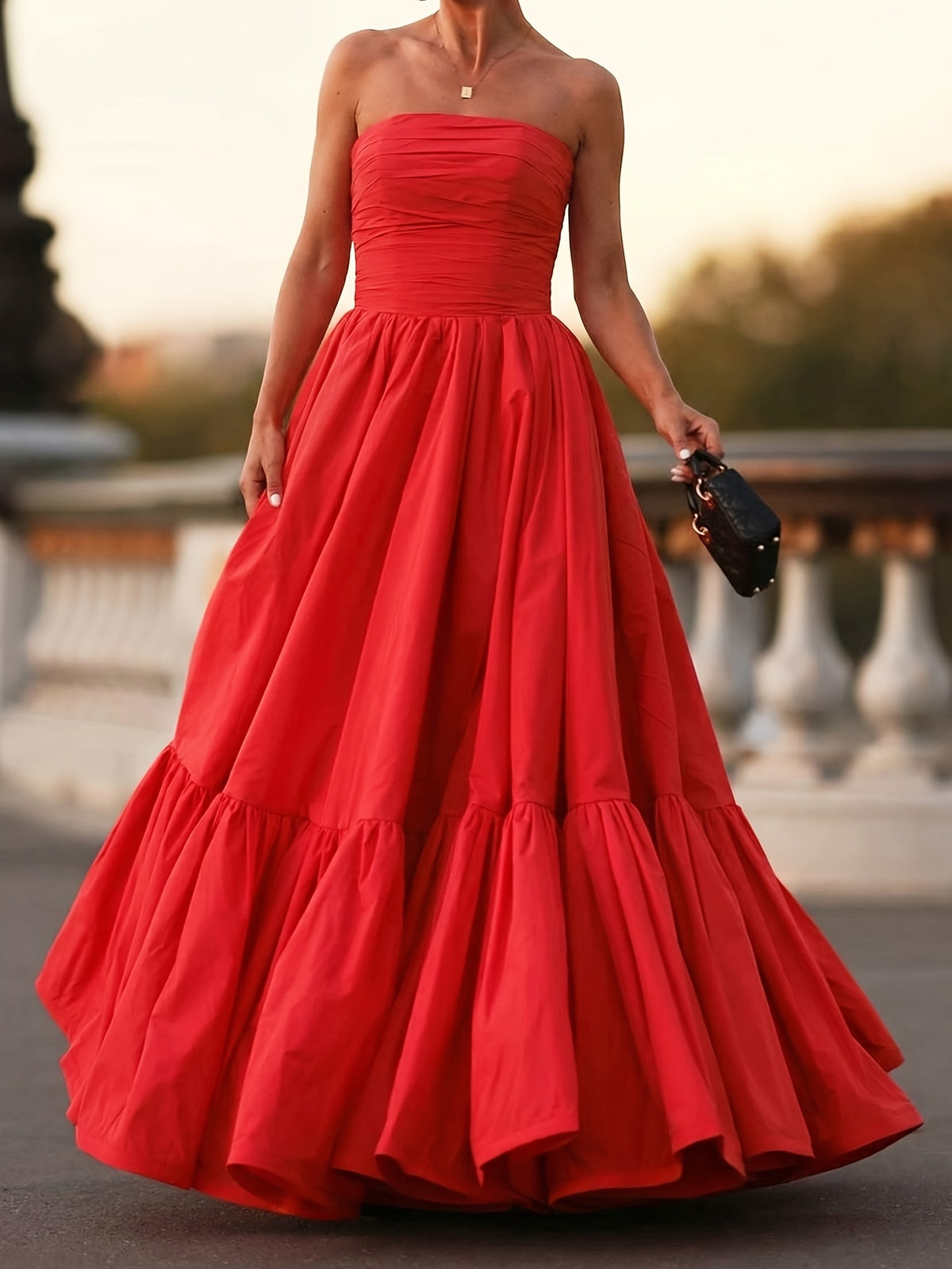 Women'S Off-Shoulder Gown - Solid Color Party Elegant Long Dress for Wedding, Bridesmaid, Formal Evening Gown - Red