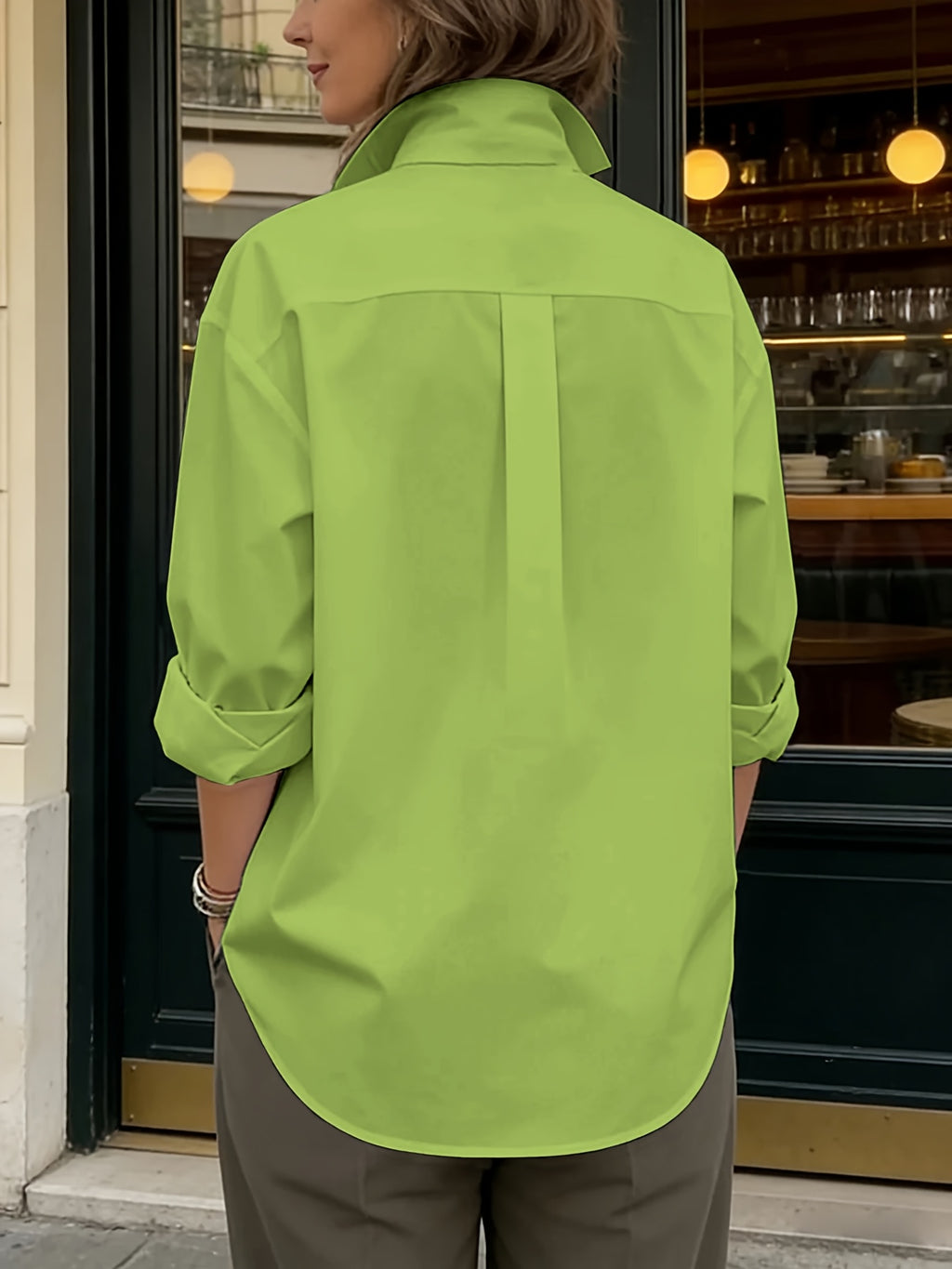 2026 Spring New Arrival Women's Large Button Shirt, Loose Fit Silhouette, Conceals Figure and, French-Style Commuter Elegance Long Sleeve Blouse, Versatile Designer Top - Light Green