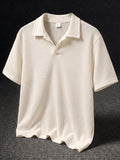 Men's Polo Shirt Short Sleeve Summer Apparel, Hollow-Out Buttonless Thin Mesh Semi-Transparent Knitted Sweater, Casual Fashion Sport Top - Apricot