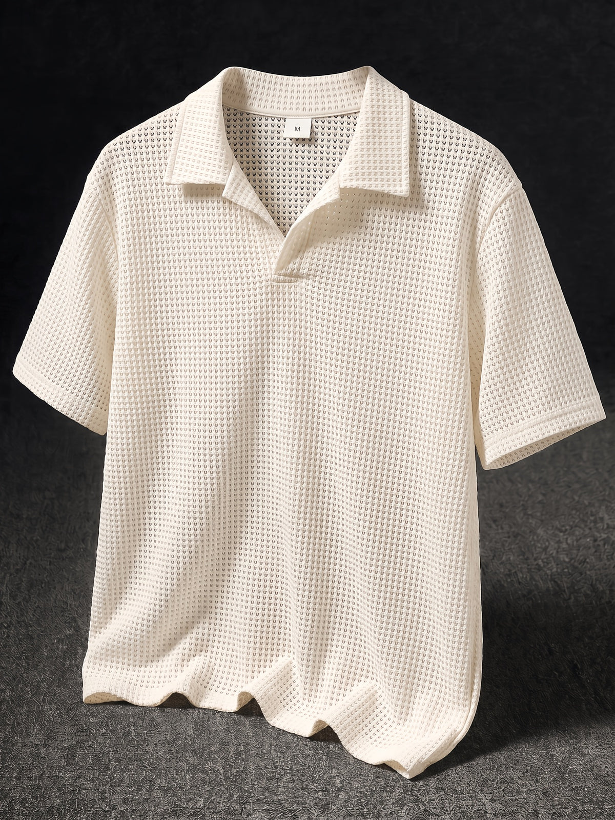 Men's Polo Shirt Short Sleeve Summer Apparel, Hollow-Out Buttonless Thin Mesh Semi-Transparent Knitted Sweater, Casual Fashion Sport Top - Apricot