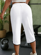 New Spring And Summer Solid Color Casual Comfortable Mid-Length Sweatpants for, Fitness, And with Pockets. - White