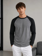 Men'S Long Sleeve Round Neck T-Shirt, a Versatile Color-Block Pullover Top, Men'S Work And T-Shirt, Men'S Top, Casual Work Scene Wear, Applicable for Work Scenes - Black Sleeves + Apricot Red Top + Army Green Top + Dark Gray Top