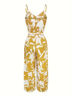 New Summer Fashion Versatile Elegant V-Neck Camisole Paired with Tie-Up Long Pants Set for Women - Khaki