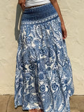 Women's Bohemian Print Skirt, Casual Daily Vacation Wear for Spring/Summer - Peacock Blue