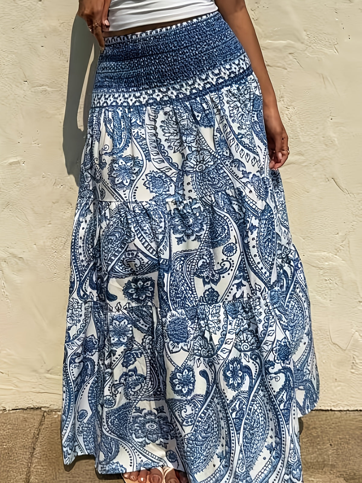 Women's Bohemian Print Skirt, Casual Daily Vacation Wear for Spring/Summer - Peacock Blue
