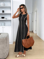 Women'S Summer Fashion Casual Vacation Contrast Thin Edge Vest Dress - Black