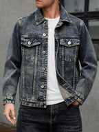 New Arrival: Snowflake Washed Trendy Denim Jacket - Sea Blue