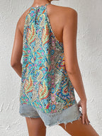 Elegant Paisley Print Keyhole Neck Halter Top - Multicolor