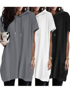3pcs Set Women's Fashionable Hooded Top, Casual Loose-fit Hoodie, Basic Women's Shirt, Elegant and Comfortable Short-sleeve Long T-shirt - Mixed colors
