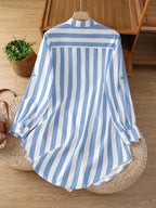 Women's Fashion Striped Long Shirt - Blue