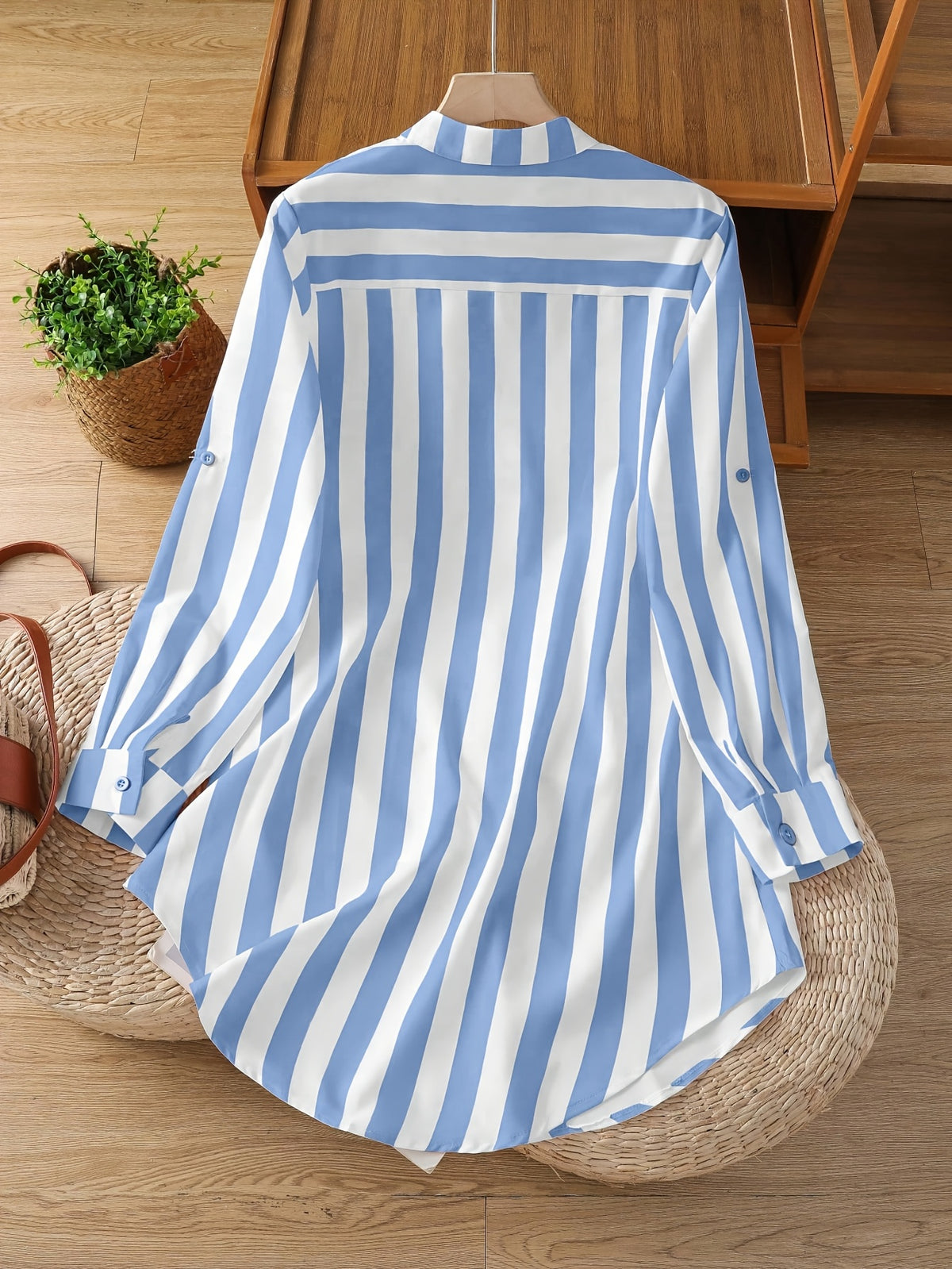 Women's Fashion Striped Long Shirt - Blue