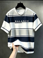 Men'S Casual Round Neck T-Shirt, Geometric Pattern Patchwork Striped Design, Drapey Fashion Top, All-Season Wear, Breathable Regular Fit for Casual And Formal Outfits - Round Neck Casual Top, Comfortable Wear, Gift for Teens And Adults - Mixed colors