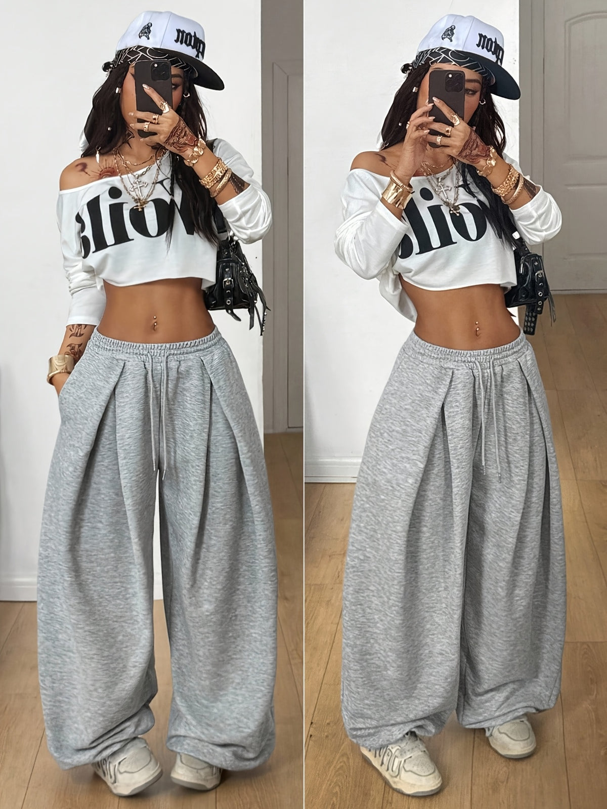 Women's Street Style Basic Spring/Summer Casual Outing Gray Loose Low-Waist Drawstring Pants Y2K - Light Grey