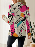 Autumn Women'S Fashion, Outdoor Travel, Personalized Clothing, Exquisite Patterns, Women'S Tops, Contrasting Graffiti Geometric Pattern Prints, Elegant Women'S Autumn Skirts, Exquisite Women'S Suit Jackets - Mixed colors