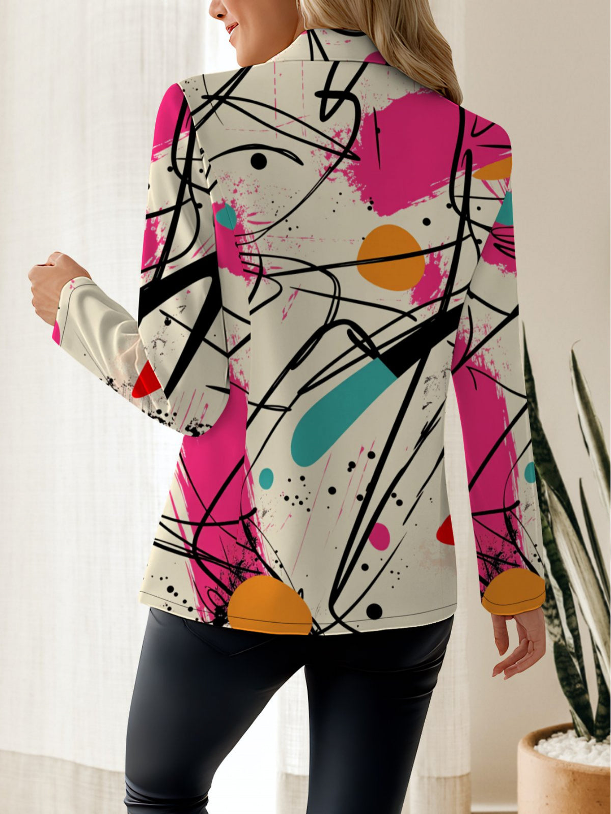 Autumn Women'S Fashion, Outdoor Travel, Personalized Clothing, Exquisite Patterns, Women'S Tops, Contrasting Graffiti Geometric Pattern Prints, Elegant Women'S Autumn Skirts, Exquisite Women'S Suit Jackets - Mixed colors