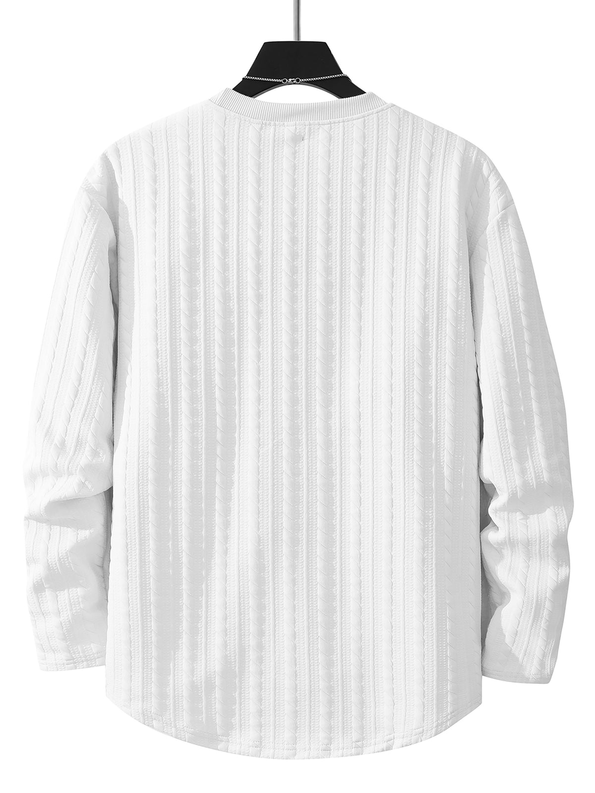 Men's Round Neck Fashionable Vintage Artistic Style Jacquard Knit Textured Fabric Autumn/Winter Long Sleeve Casual Outerwear Regular Fit Versatile Top for Dates, Gatherings, and Outings - White