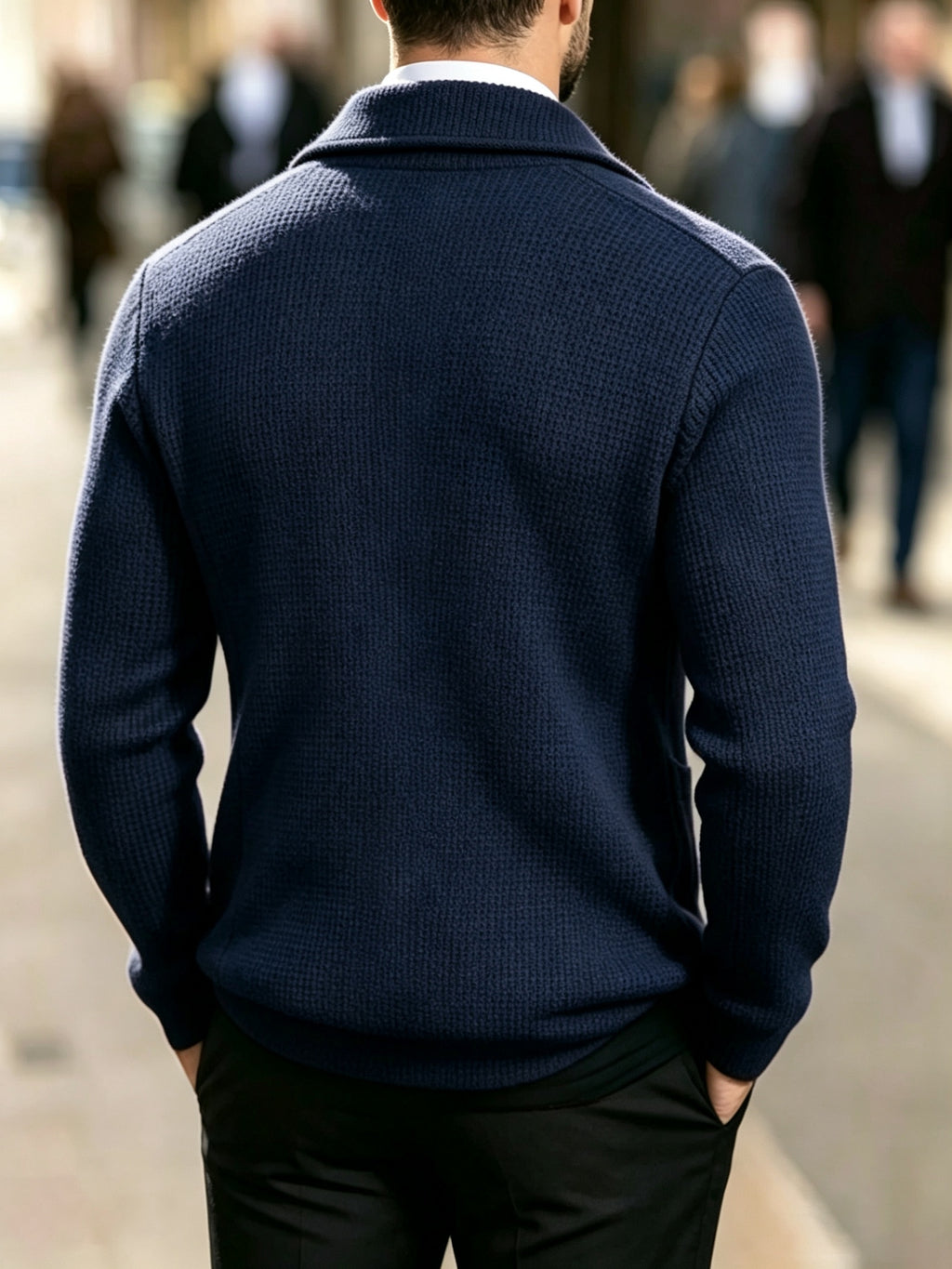 Men's Waffle Knit Cardigan Jacket - Soft Relaxed-Fit Lapel Coat with Double Suitable for Business Casual, Blazer for Daily Commuting, Travel & Gifts, Machine Washable Winter Coat (Father's Day Gift for, Boyfriend) - Navy Color