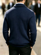 Men's Waffle Knit Cardigan Jacket - Soft Relaxed-Fit Lapel Coat with Double Suitable for Business Casual, Blazer for Daily Commuting, Travel & Gifts, Machine Washable Winter Coat (Father's Day Gift for, Boyfriend) - Navy Color