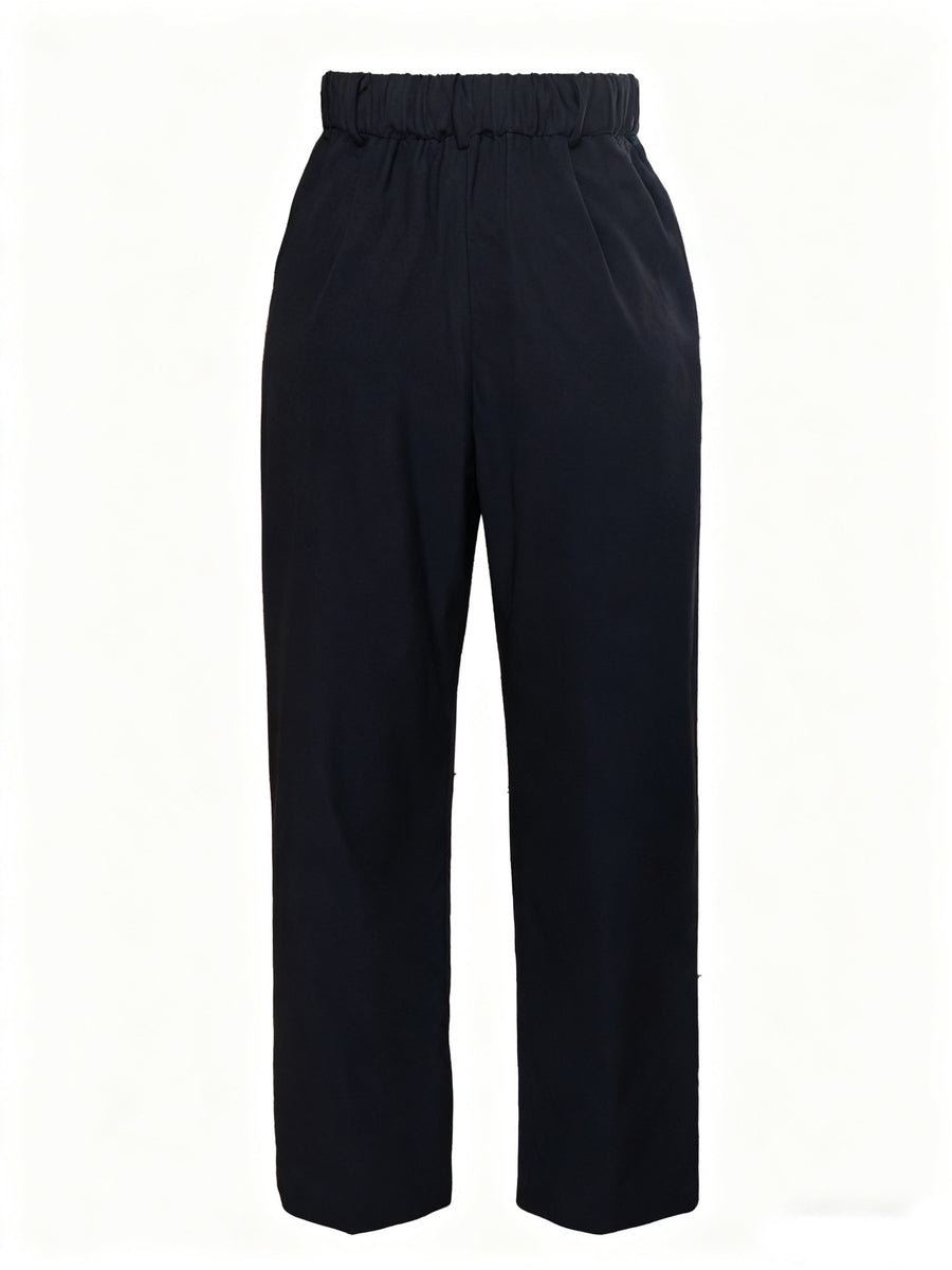 Navy Suit Wide-Leg Pants High Waist Drape Commute OL Style Loose Floor-Length Trousers (No Belt) - Black