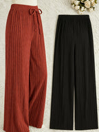 Plus Size Solid 2-Pack Ribbed Stretch Casual Wide-Leg Long Pants Home Sleepwear - Multicolor