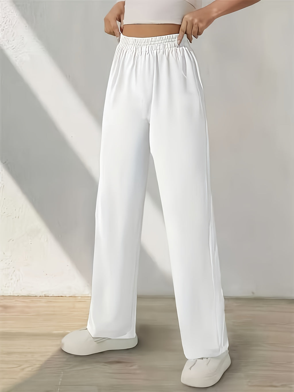 Air Layer Wide-Leg Pants Women'S 2025 Summer Thin New Small Size Casual Straight-Leg Drape Suit Pants - White