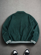 Men'S Fashion Classic Individual Solid Corduroy Contrast Color Ribbed Patchwork Front Panel English Letter Embroidery Craft Lapel Design Suitable for Daily Casual Fashion Easy Commute Outdoor Play Street Trend Autumn Winter New Long Sleeve Shirt - Dark Green
