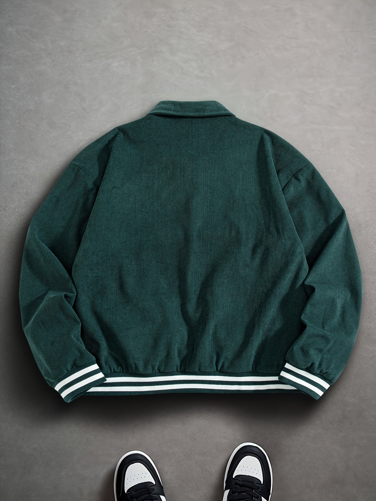 Men'S Fashion Classic Individual Solid Corduroy Contrast Color Ribbed Patchwork Front Panel English Letter Embroidery Craft Lapel Design Suitable for Daily Casual Fashion Easy Commute Outdoor Play Street Trend Autumn Winter New Long Sleeve Shirt - Dark Green