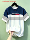 Men's Casual Crew Neck T-Shirt, Striped Pattern, All-Season Wear, Breathable Regular Fit for Daily and Formal Outfits - Gift for Teens and Adults, Outdoor Activity T-Shirt, Sporty Style - Vitality Blue