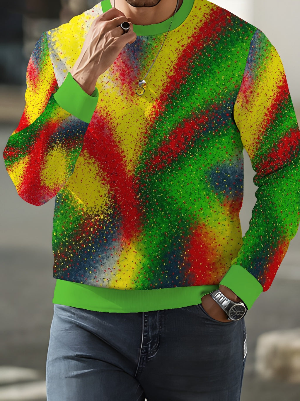 New Fashionable Trendy Crew Neck Long Sleeve Autumn/Winter Printed Crew Neck Sweatshirt Men's Top - Mixed colors