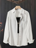 Women's Striped Long-Sleeve Shirt for Spring/Summer - White