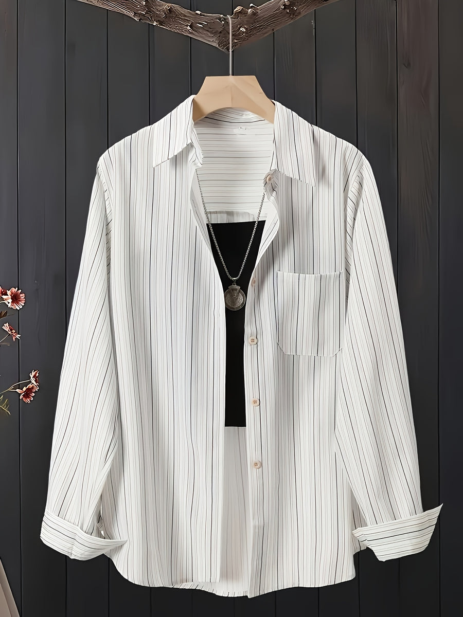 Women's Striped Long-Sleeve Shirt for Spring/Summer - White